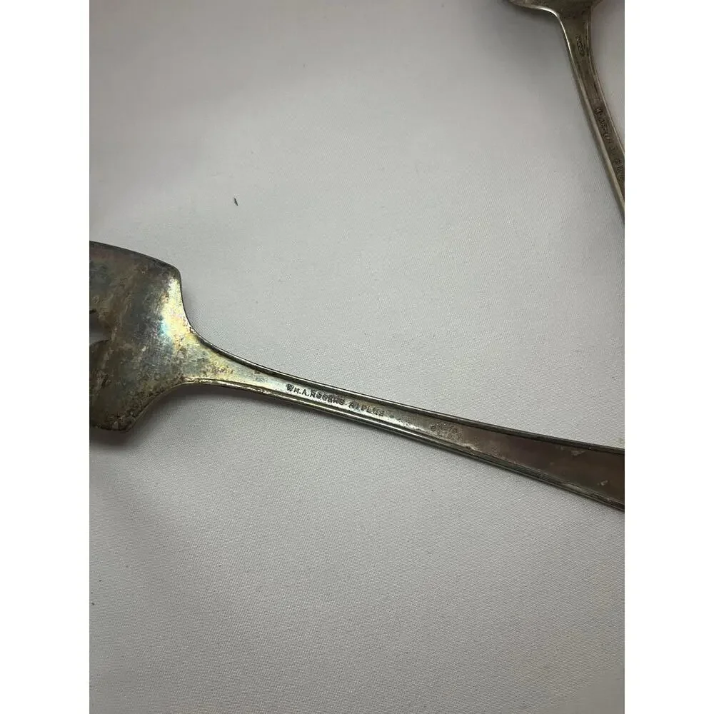 Wm A Rogers Silverplate Serving Fork and Teaspoons Lot of 3 Ornate Antique